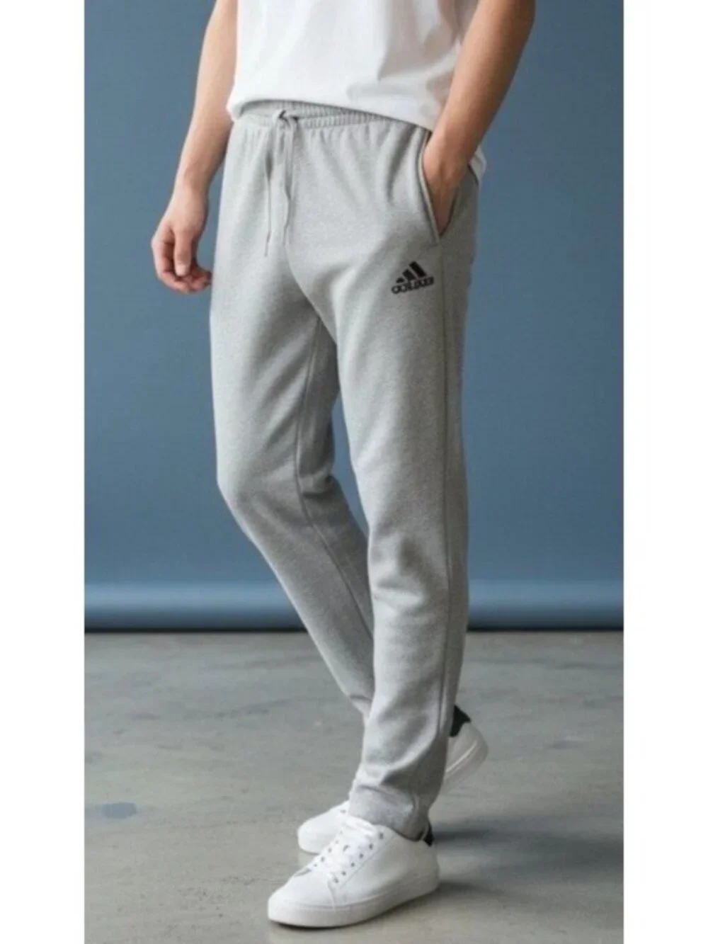 Adidas Mens Heather Gray Jersey tapered Pants Light Weight Size Large - Picture 1 of 14